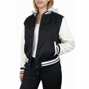 Black/White XXXL Women's Hooded Varsity Jacket w/ Detachable Hood